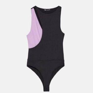 Zara Purple Black Sleeveless Bodysuit